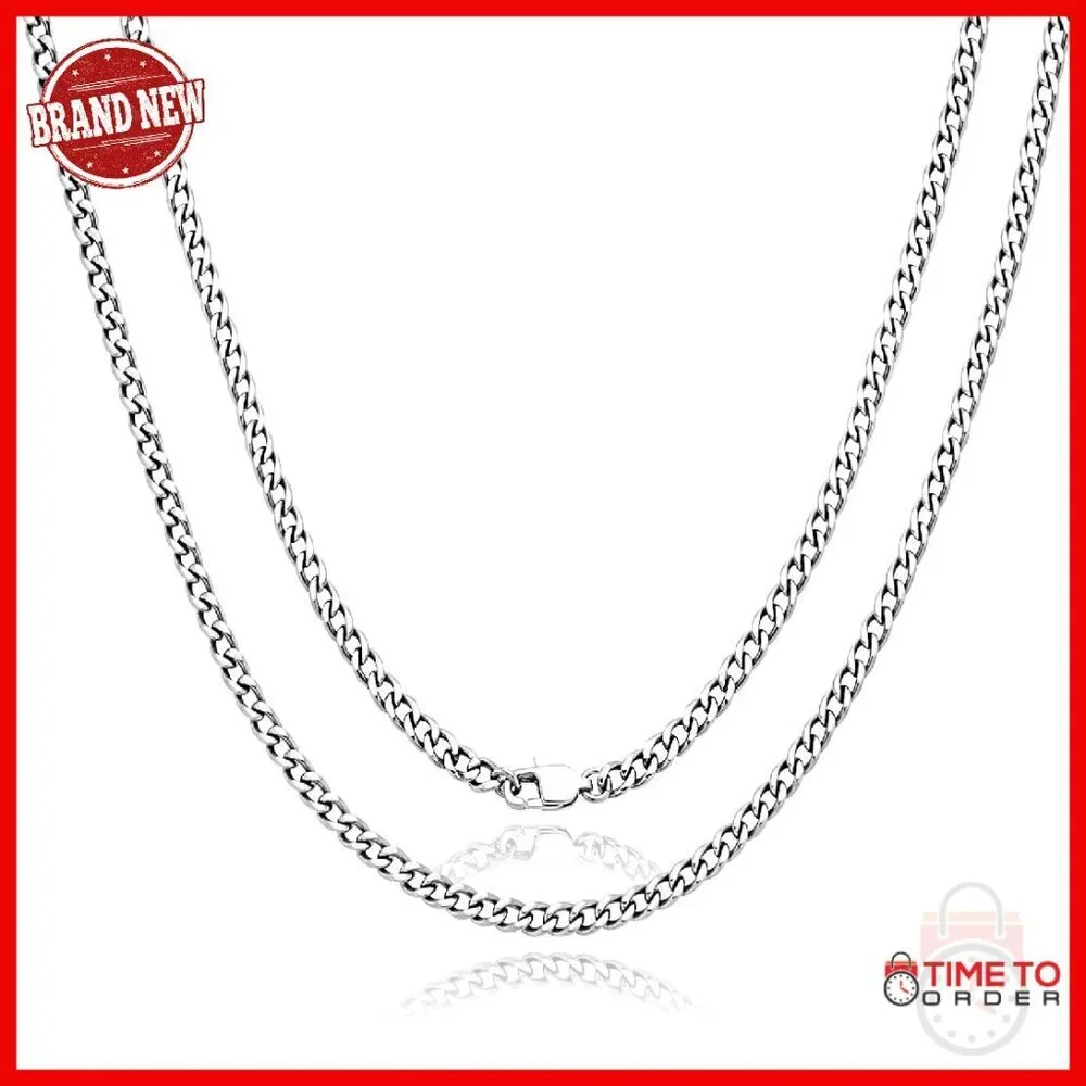 4.5mm Pure Titanium Cuban Link Chain Necklace 55cm Unisex Gift